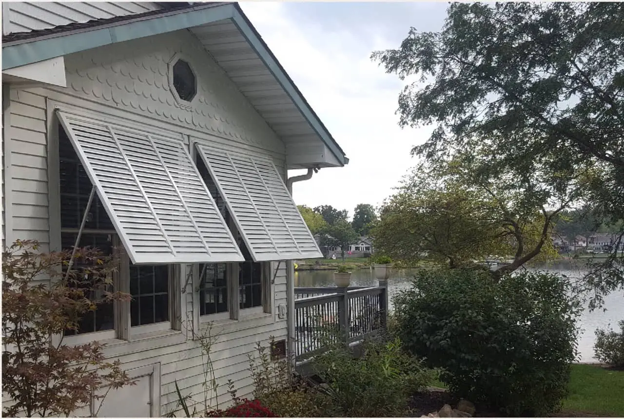 Bahama shutters on a lake house