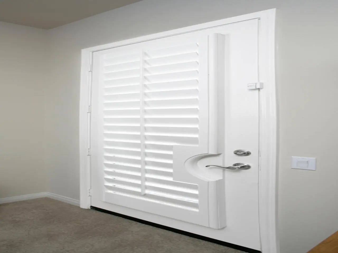 French door with plantation shutters