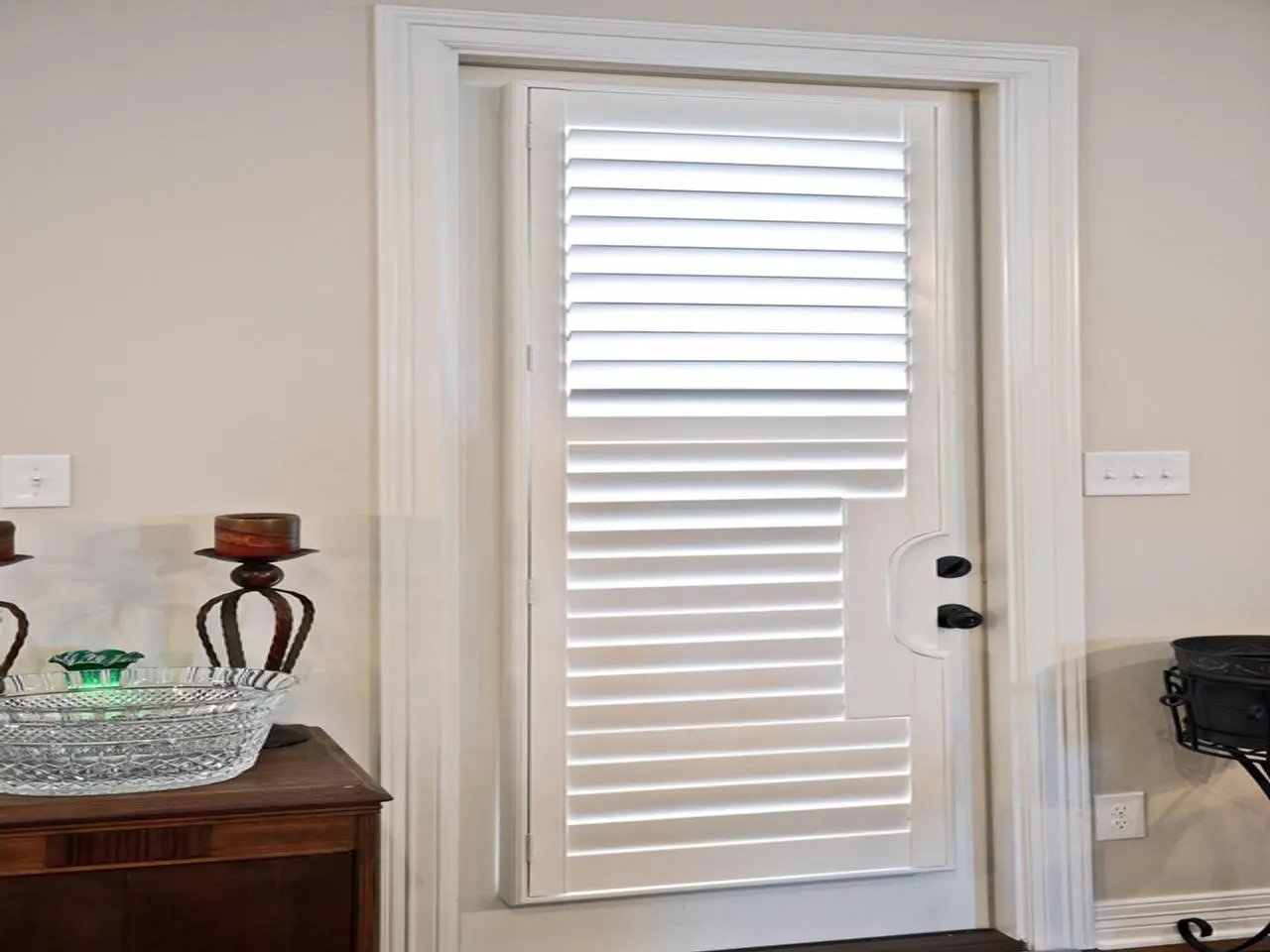 French door with plantation shutters