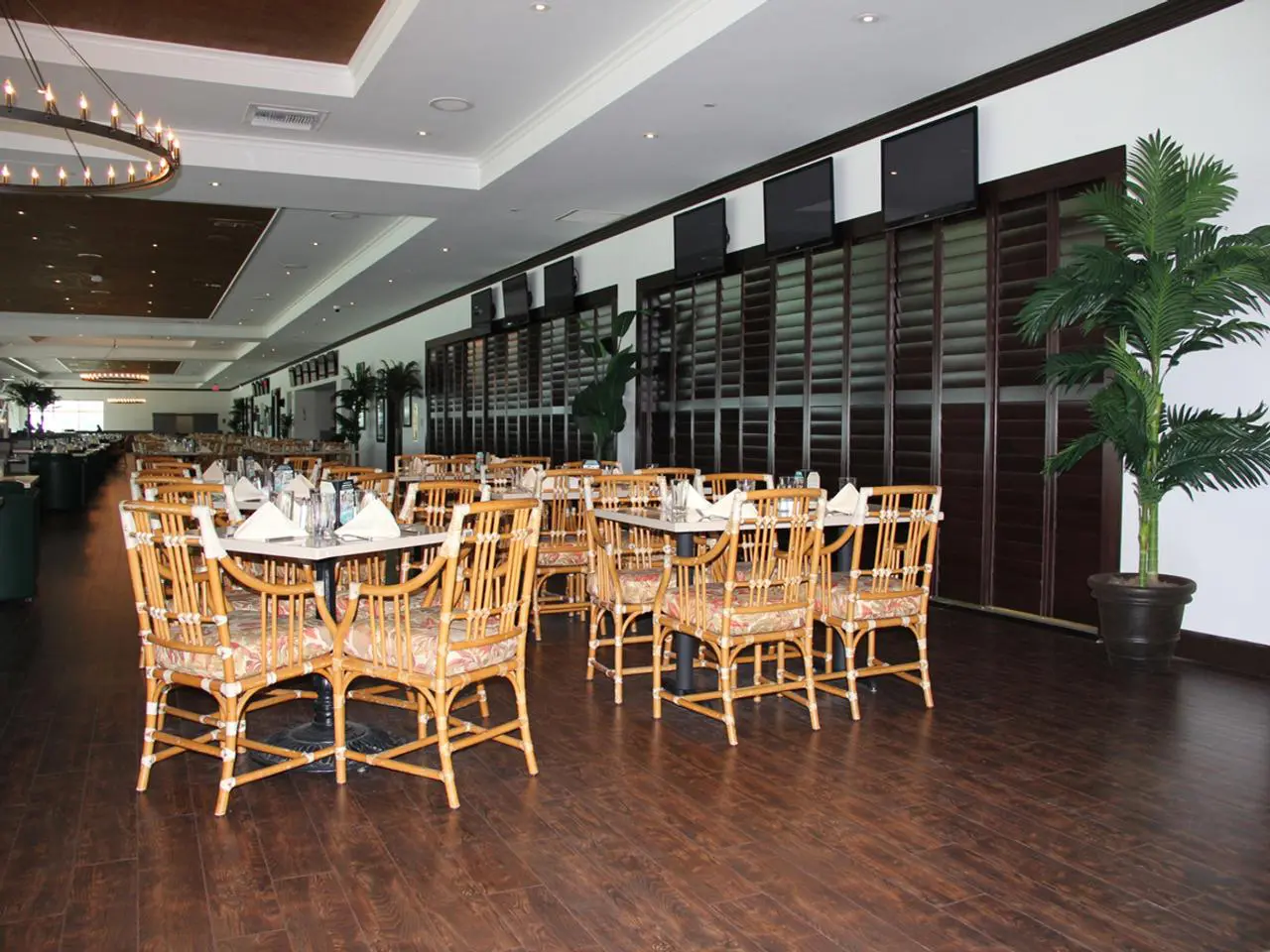 Restaurant with shutters on the windows