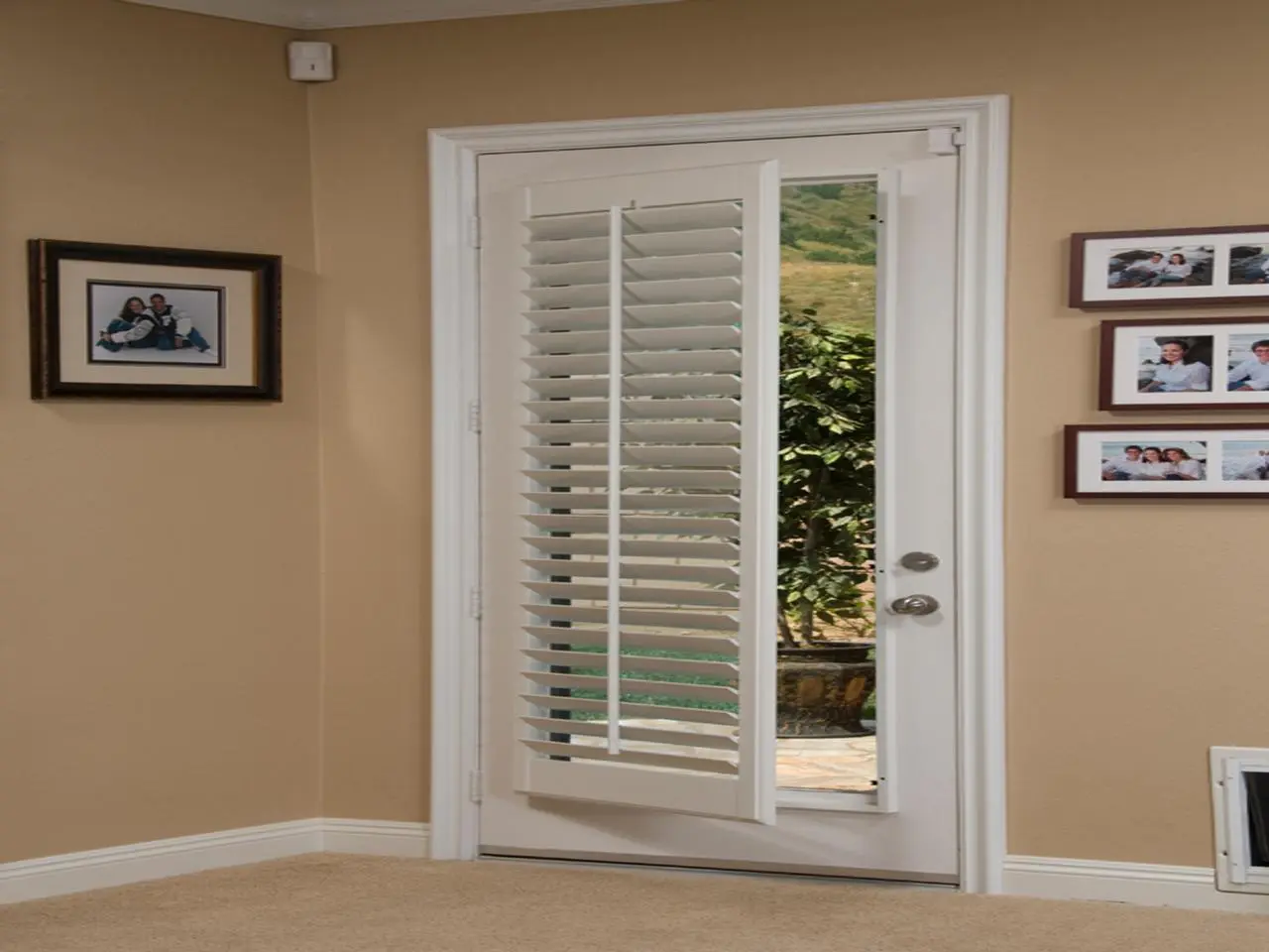 French door with interior shutters away from the window