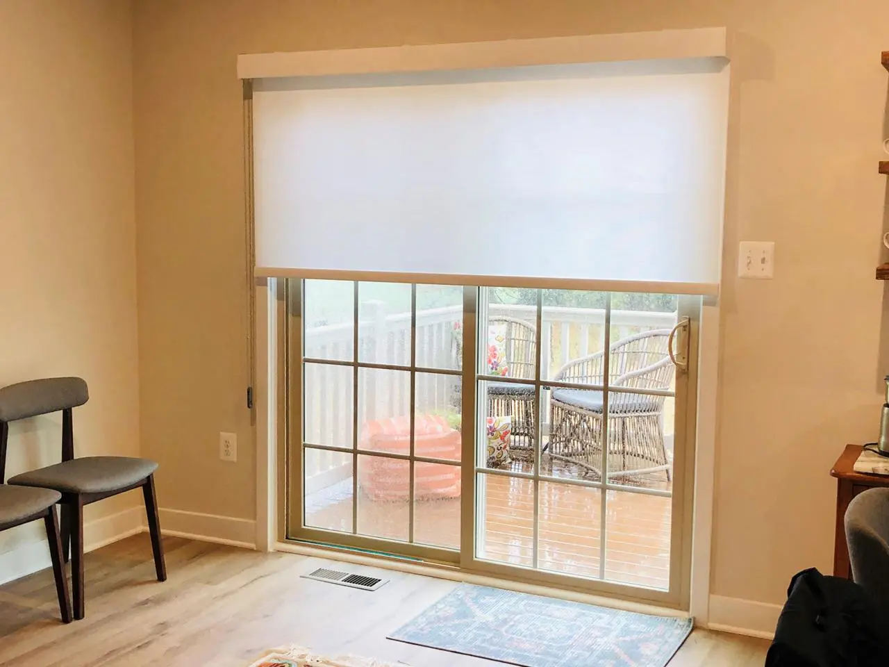 Roller screen shades on sliding glass door