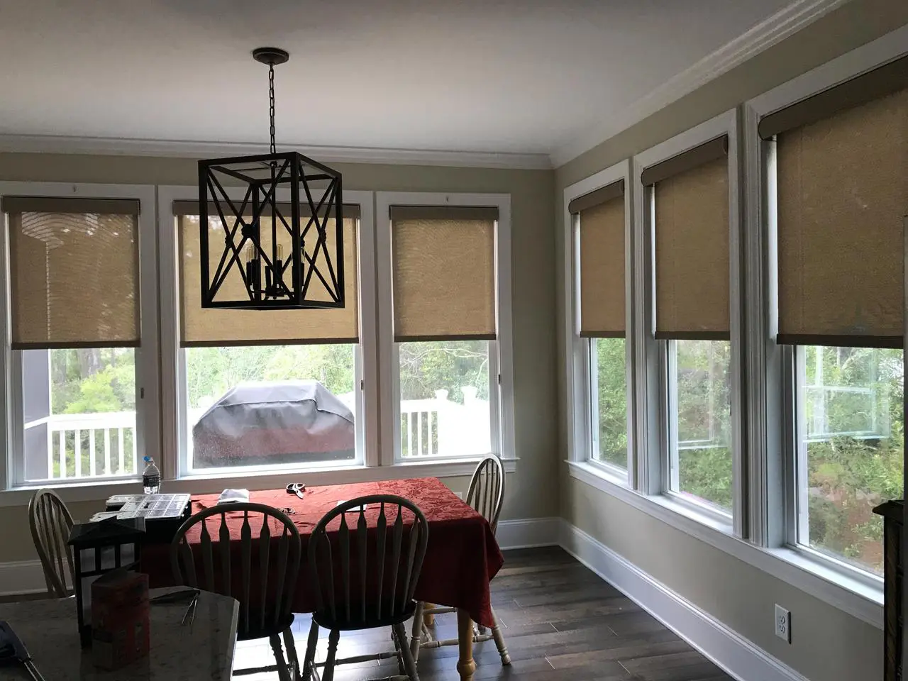 Screen shades in a sunroom