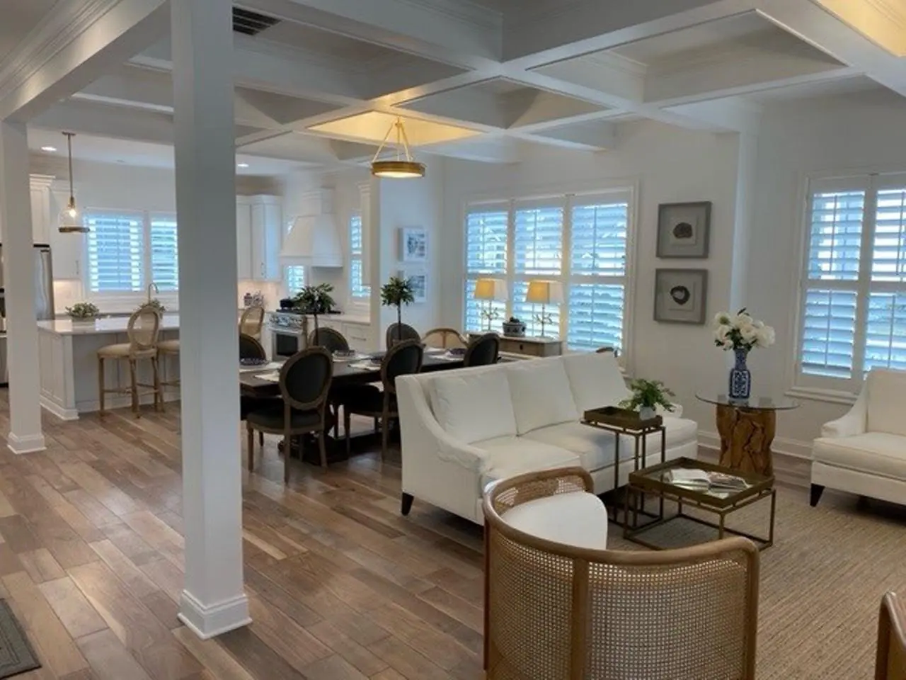 Open concept rooms with interior shutters