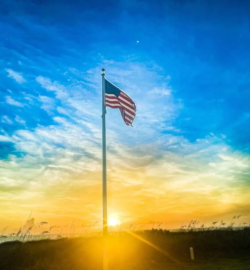 American flag at sunrise