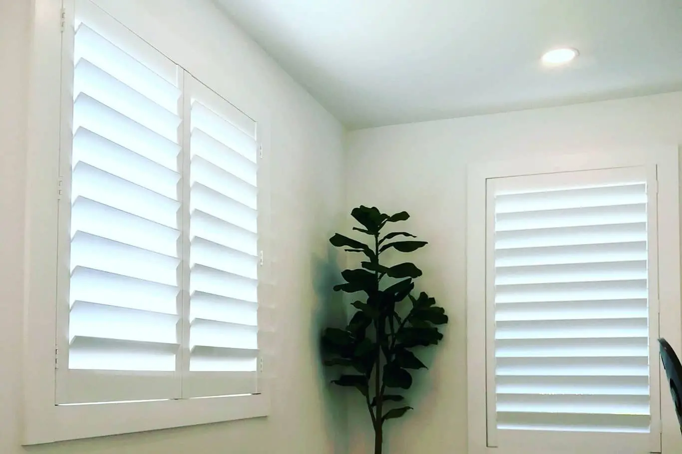 White Louver Shop LouverWood™ Plantation Shutters in Seating Area