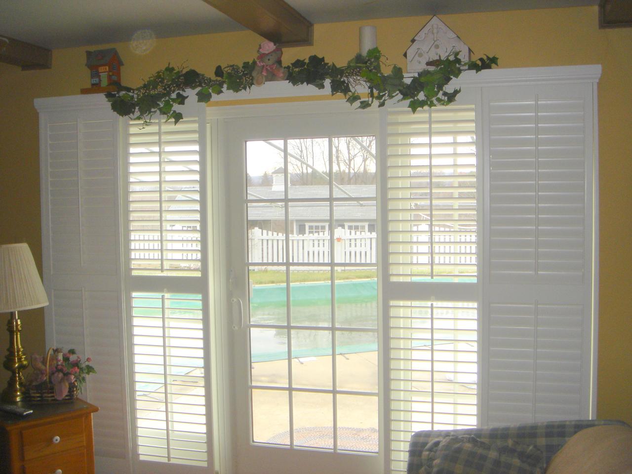 Bypass plantation shutters on French door