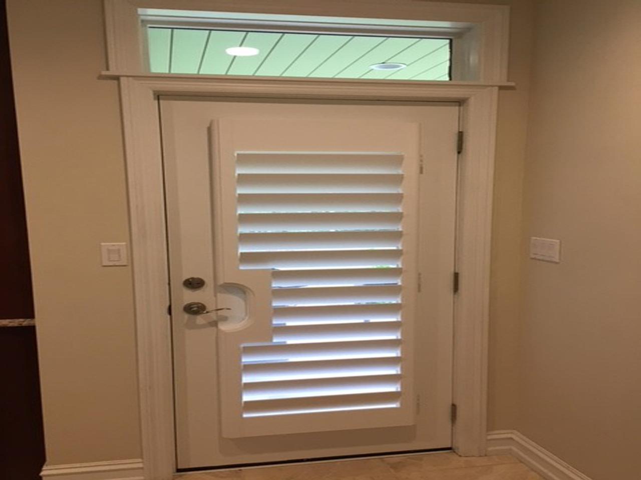 French door with plantation shutters