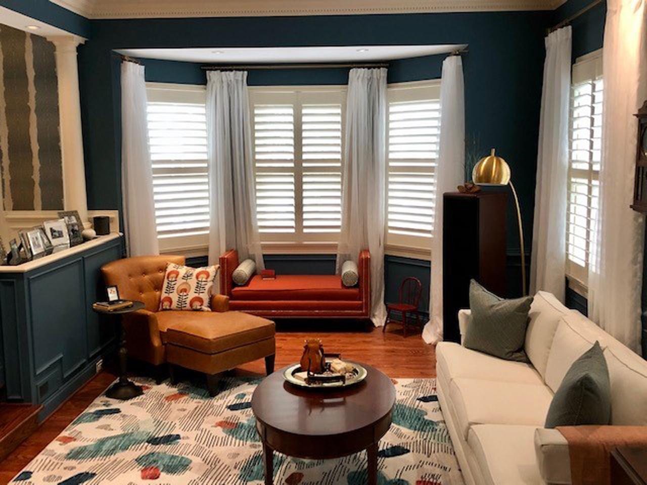 Faux wood shutters in living room