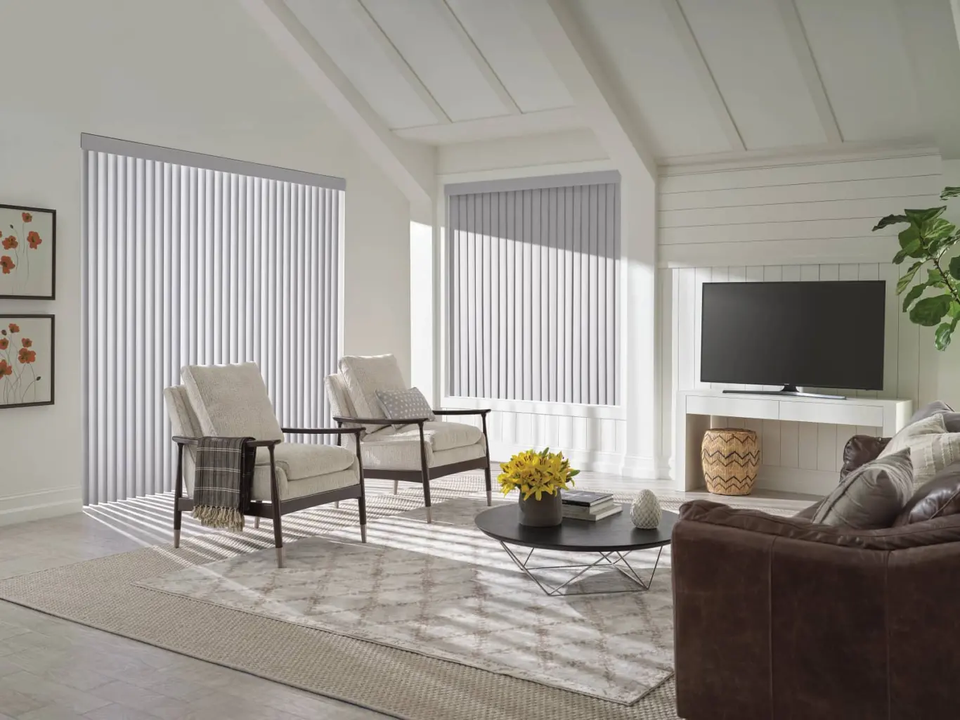 Cadence Soft Vertical Blinds in a living room