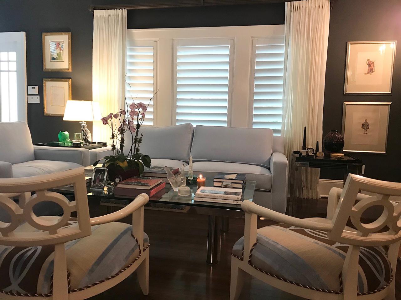 Interior shutters in living room