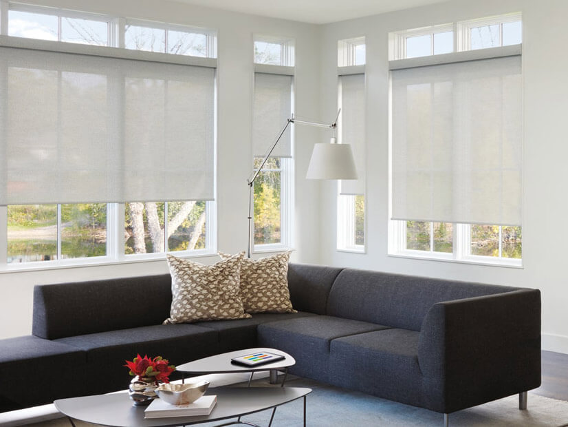Designer Screen Shades in a Living Room