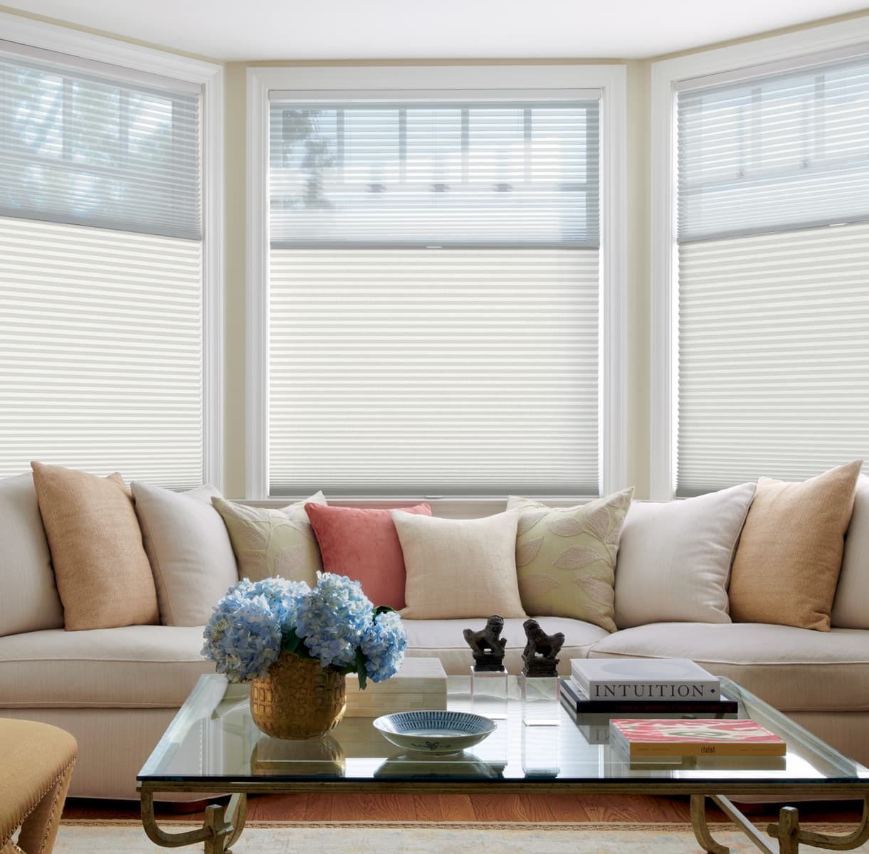 Duette® Honeycomb Shades on bay windows