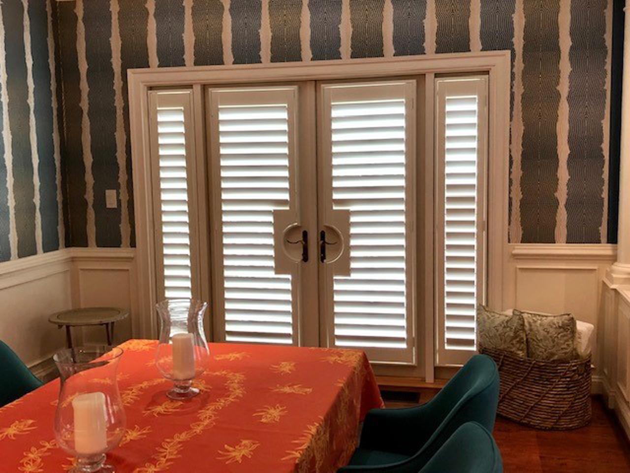 French Doors and sidelights with interior shutters