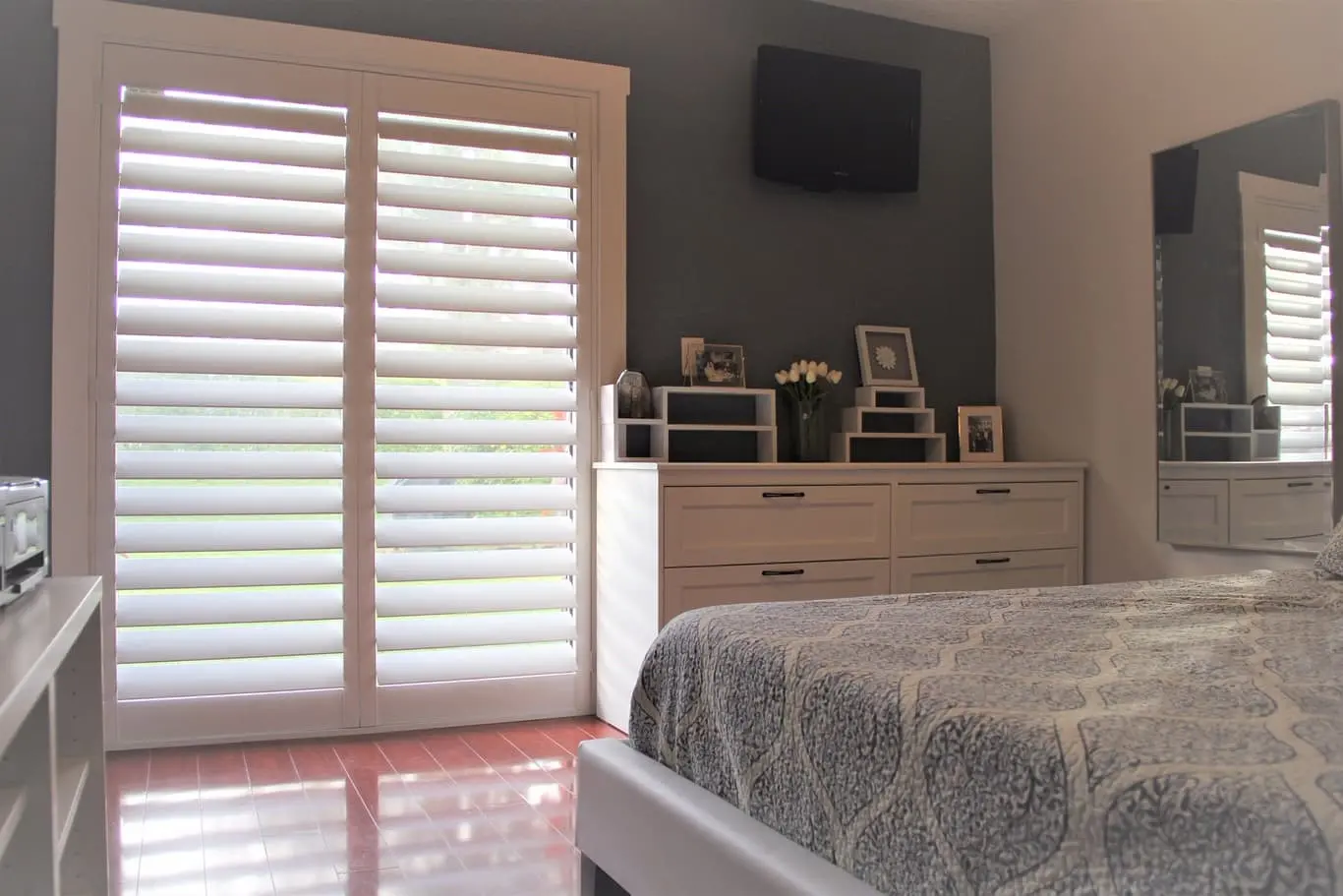 French doors with plantation shutters