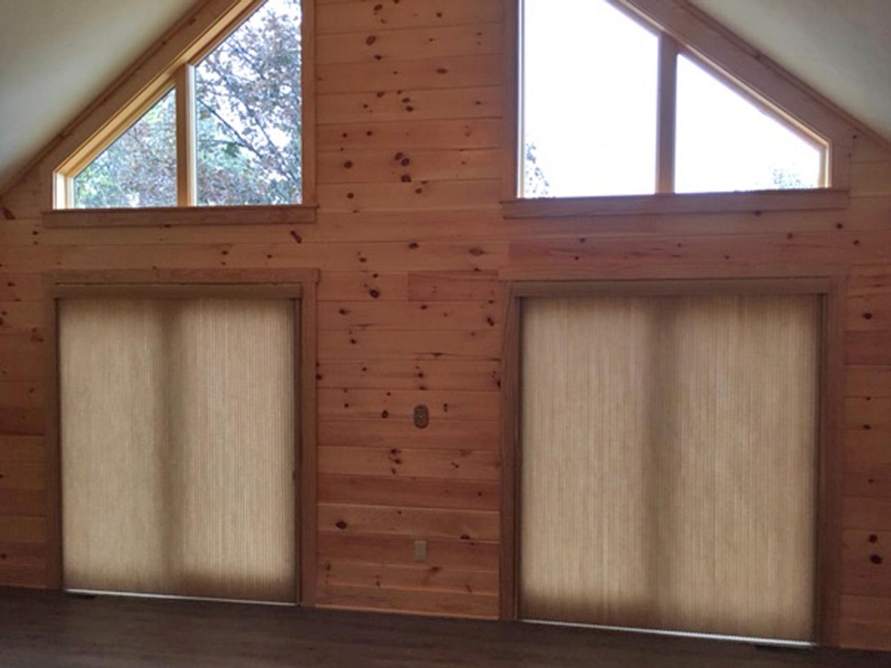 Woven wood vertical shades on sliding glass doors