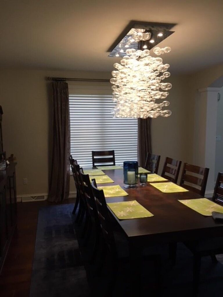 Wood blinds in a dining room