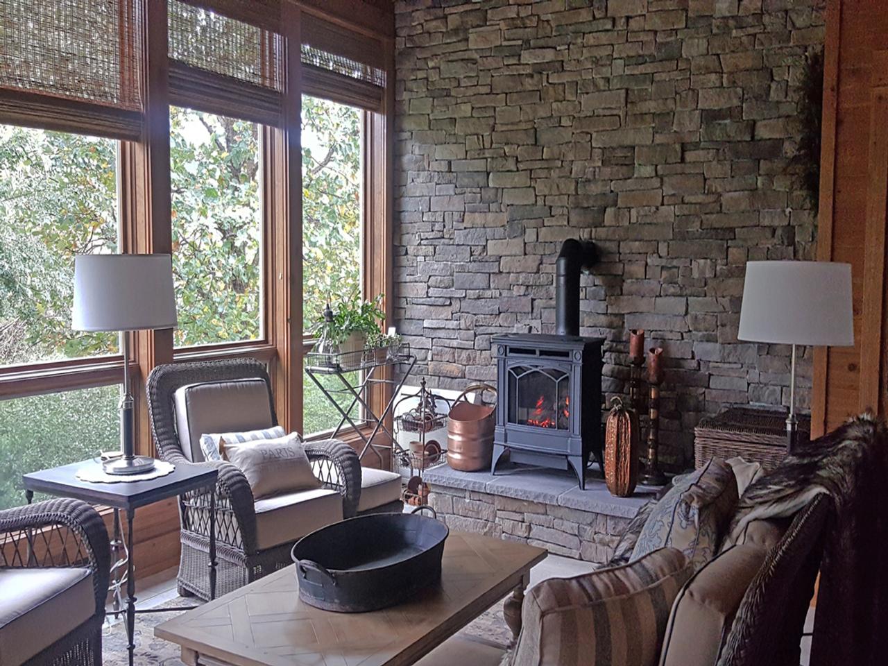 Woven wood shades in a sitting room