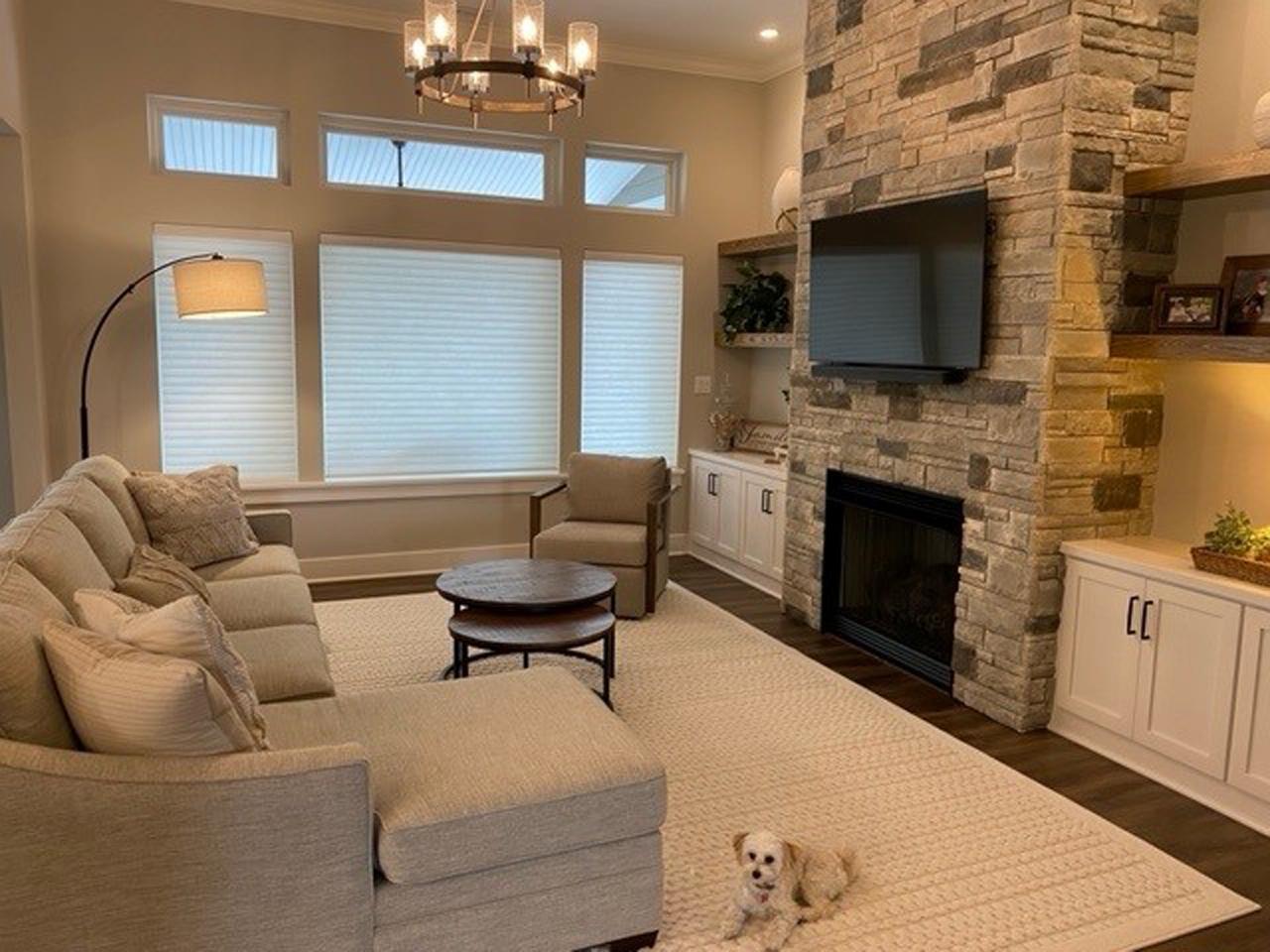 Honeycomb shades in living room