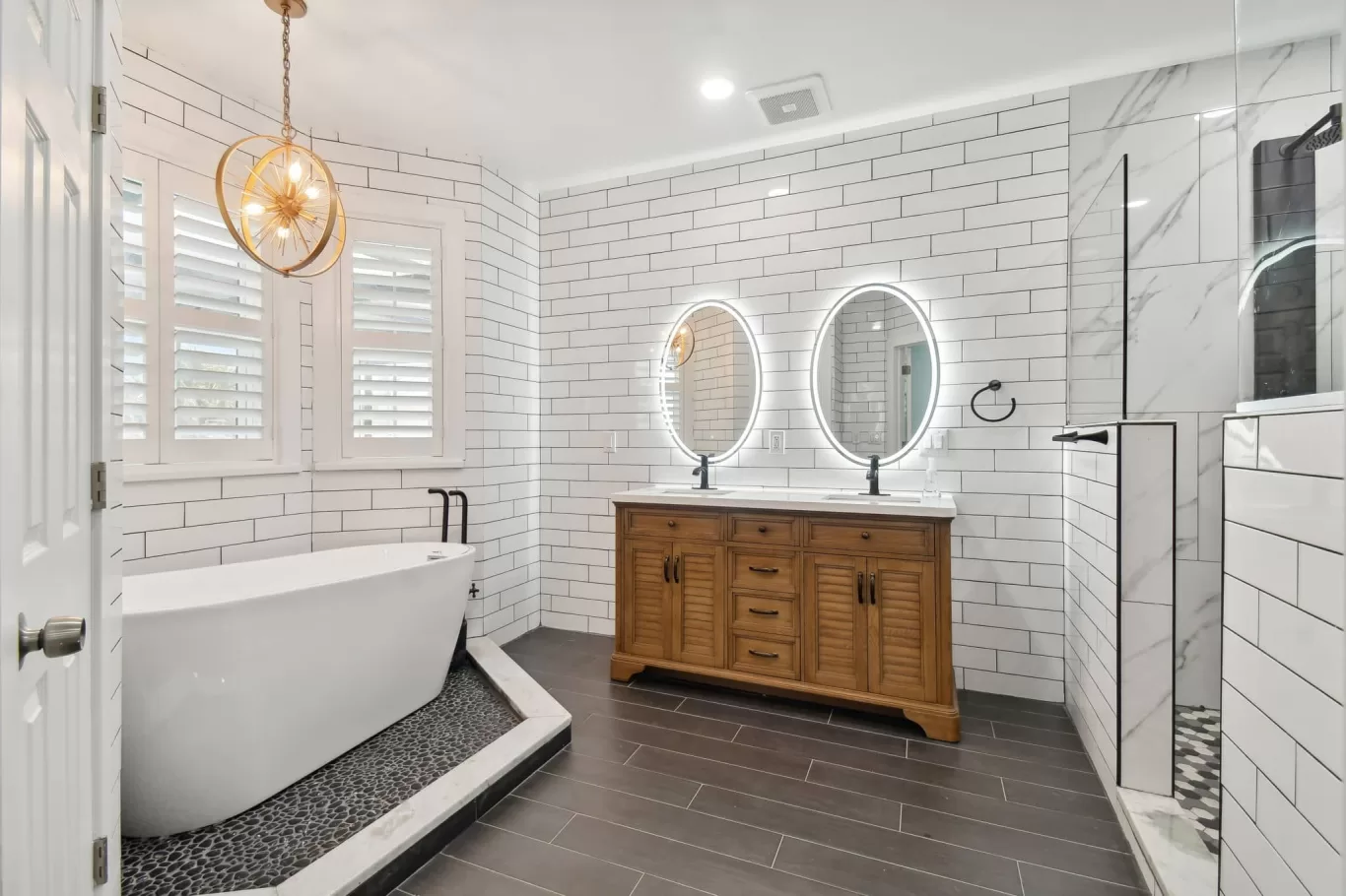 LouverWood plantation shutters on bathroom windows