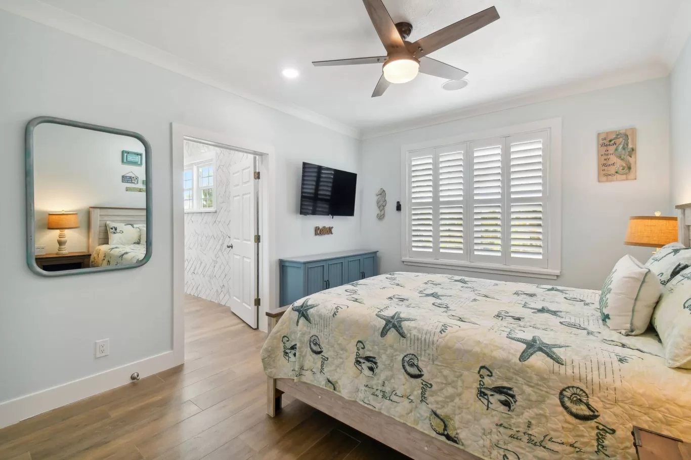 LouverWood Plantation shutters in a bedroom