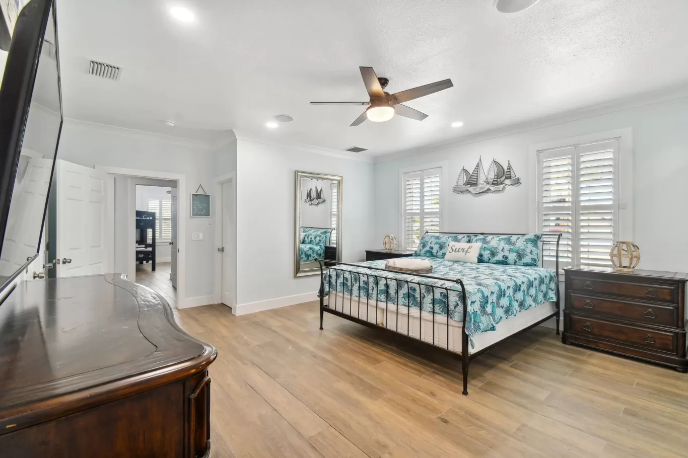 LouverWood Plantation shutters in a bedroom