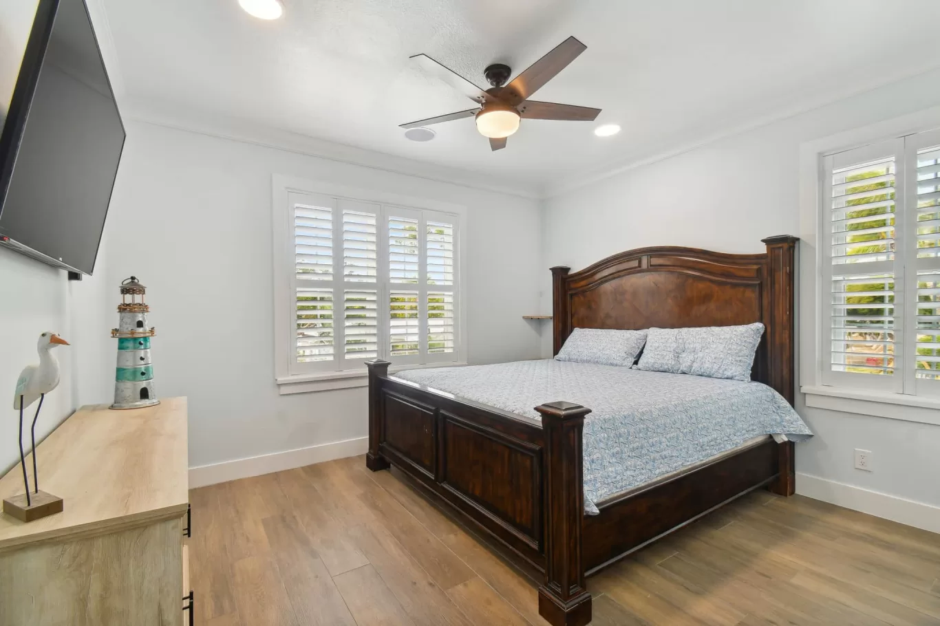 LouverWood Plantation shutters in a bedroom