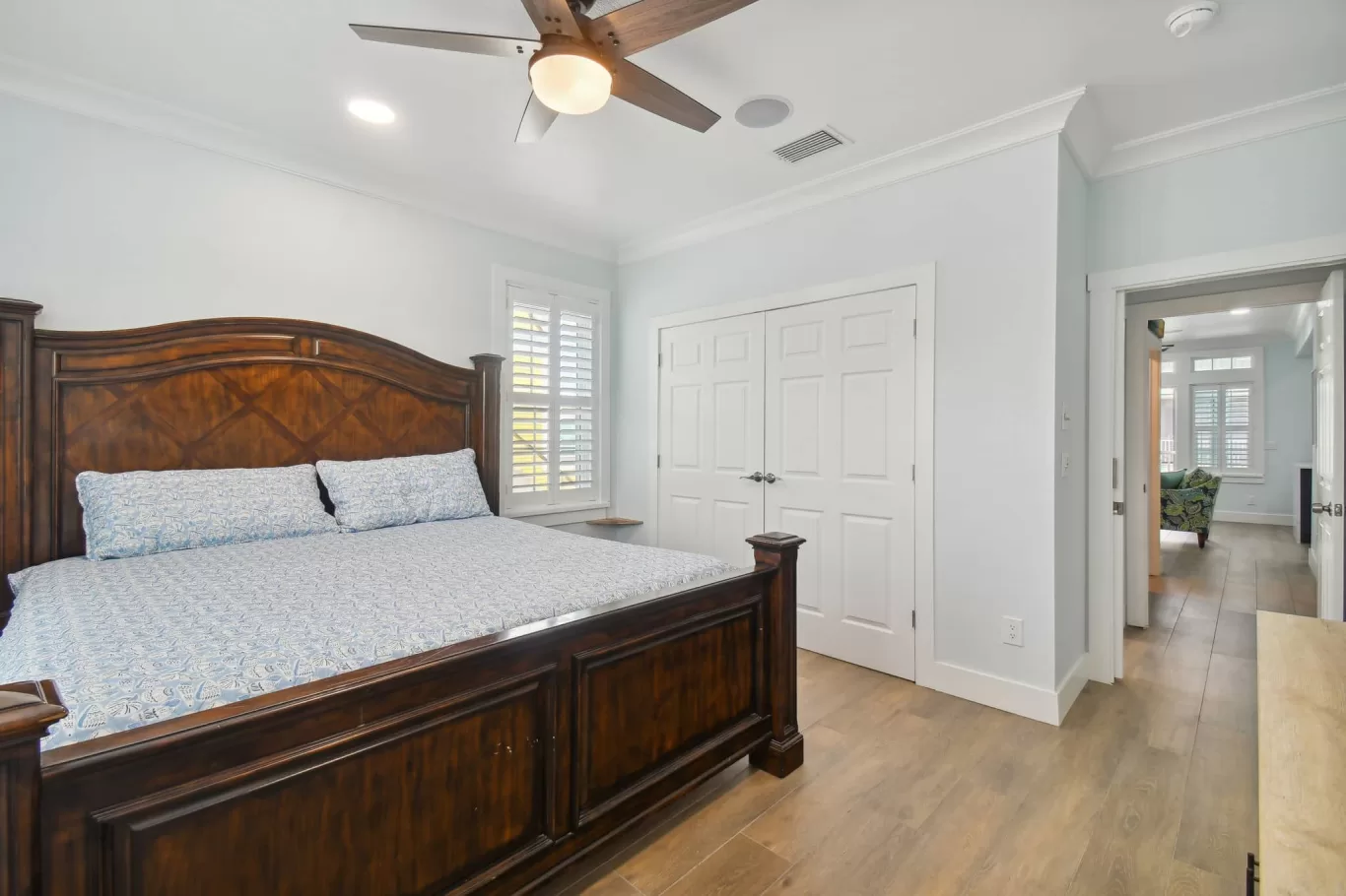 LouverWood Plantation shutters in a bedroom