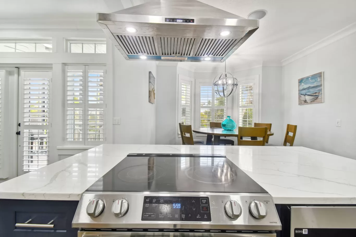 LouverWood shutters in a large, open kitchen