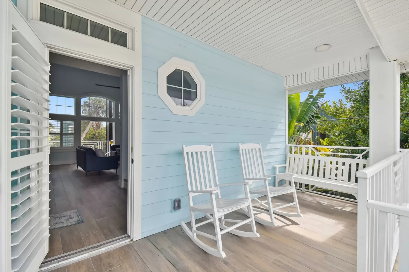 view of LouverWood Shutters on open door from outside