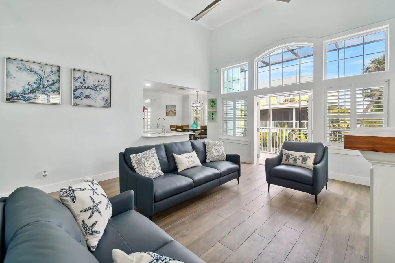 custom plantation shutters in a large living room