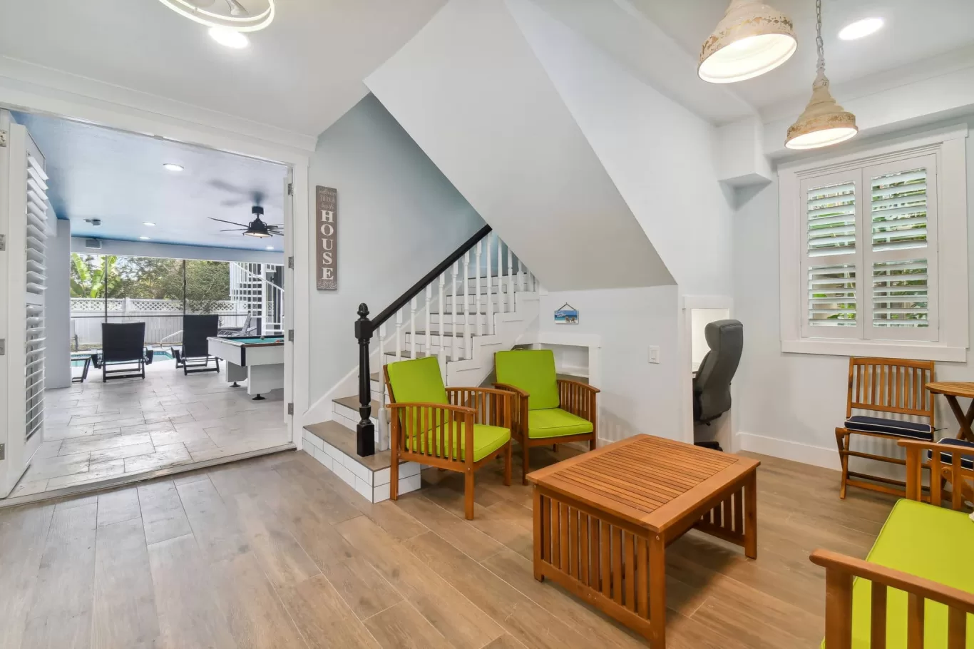 LouverWood Shutters in a sitting room with French doors