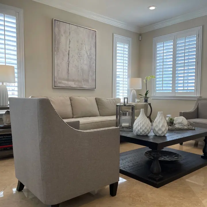 LouverWood plantation shutters in a living room