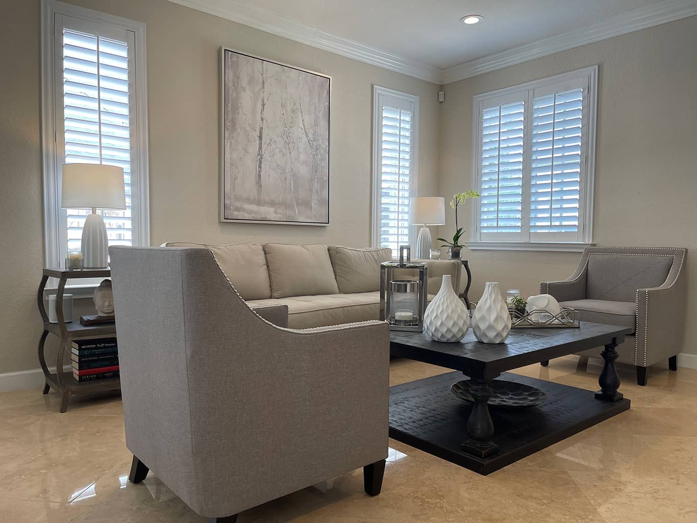 LouverWood poly plantation shutters in a sitting room