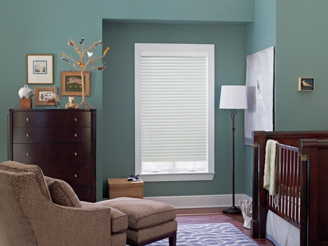 A nursery with aluminum mini blinds