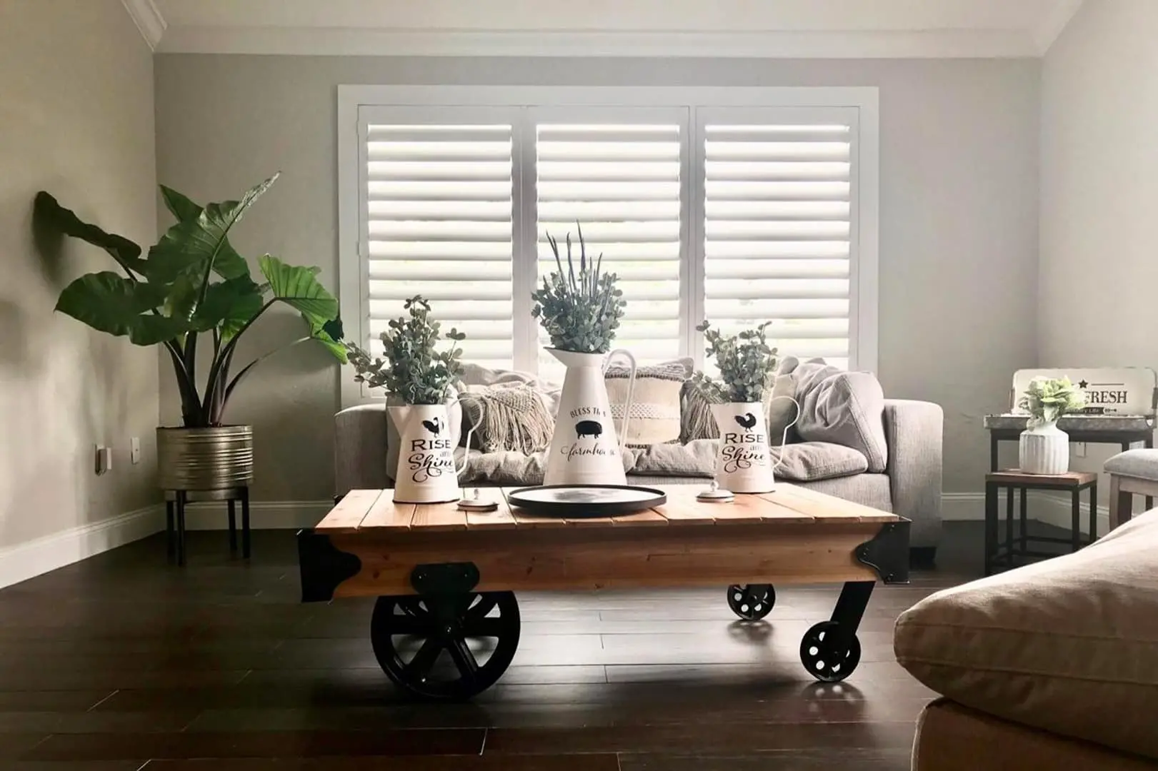 plantation shutters on living room windows