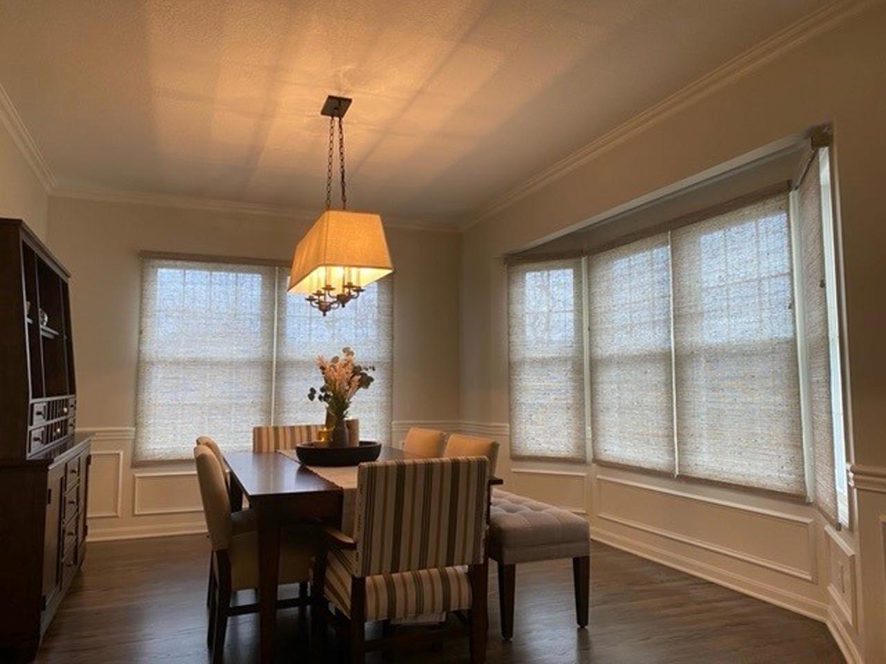 Roller shades in dining room