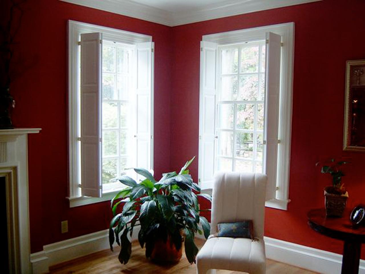 Raised panel shutters in a living room