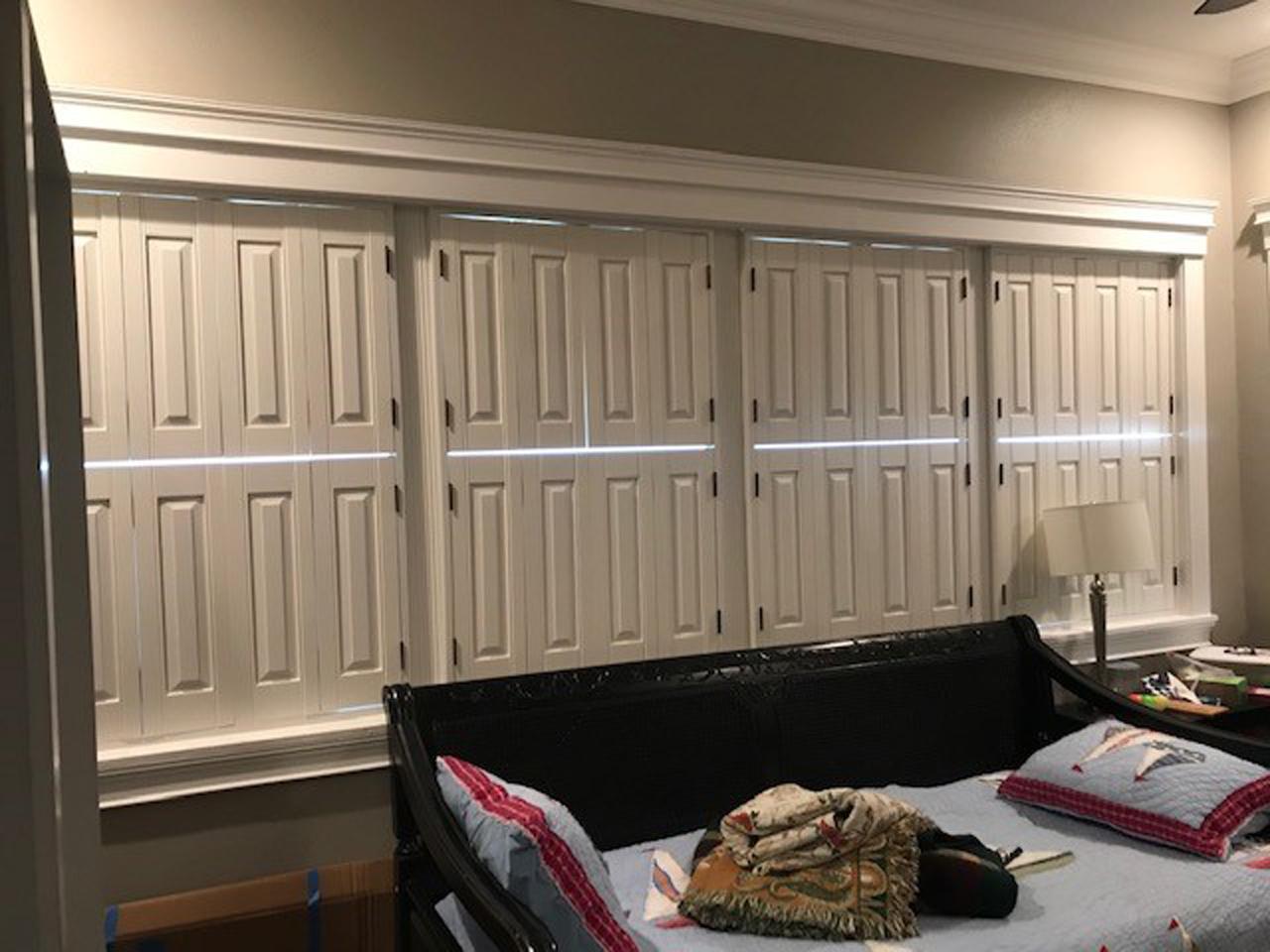 Raised panel shutters in a living room