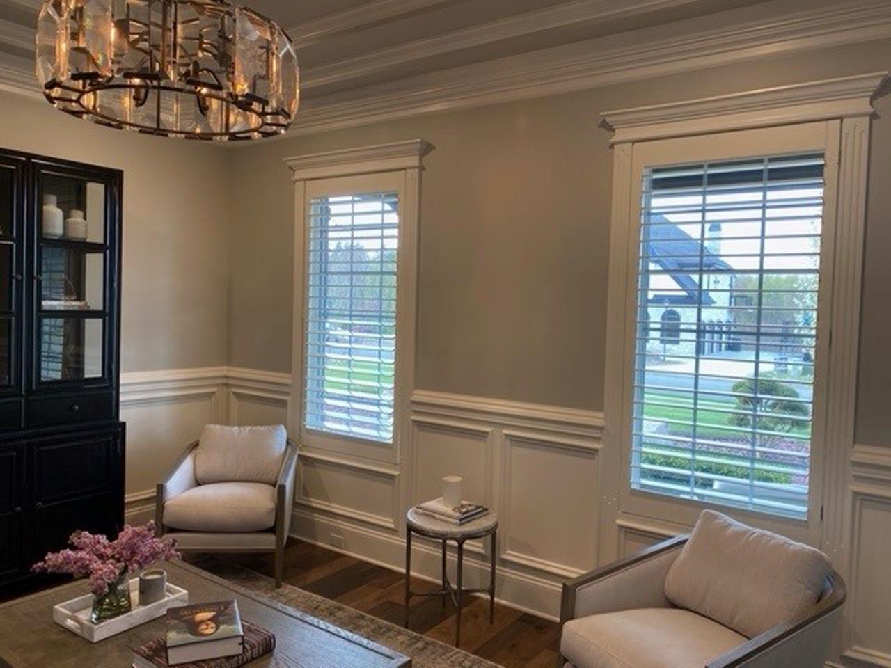 Interior shutters in living room