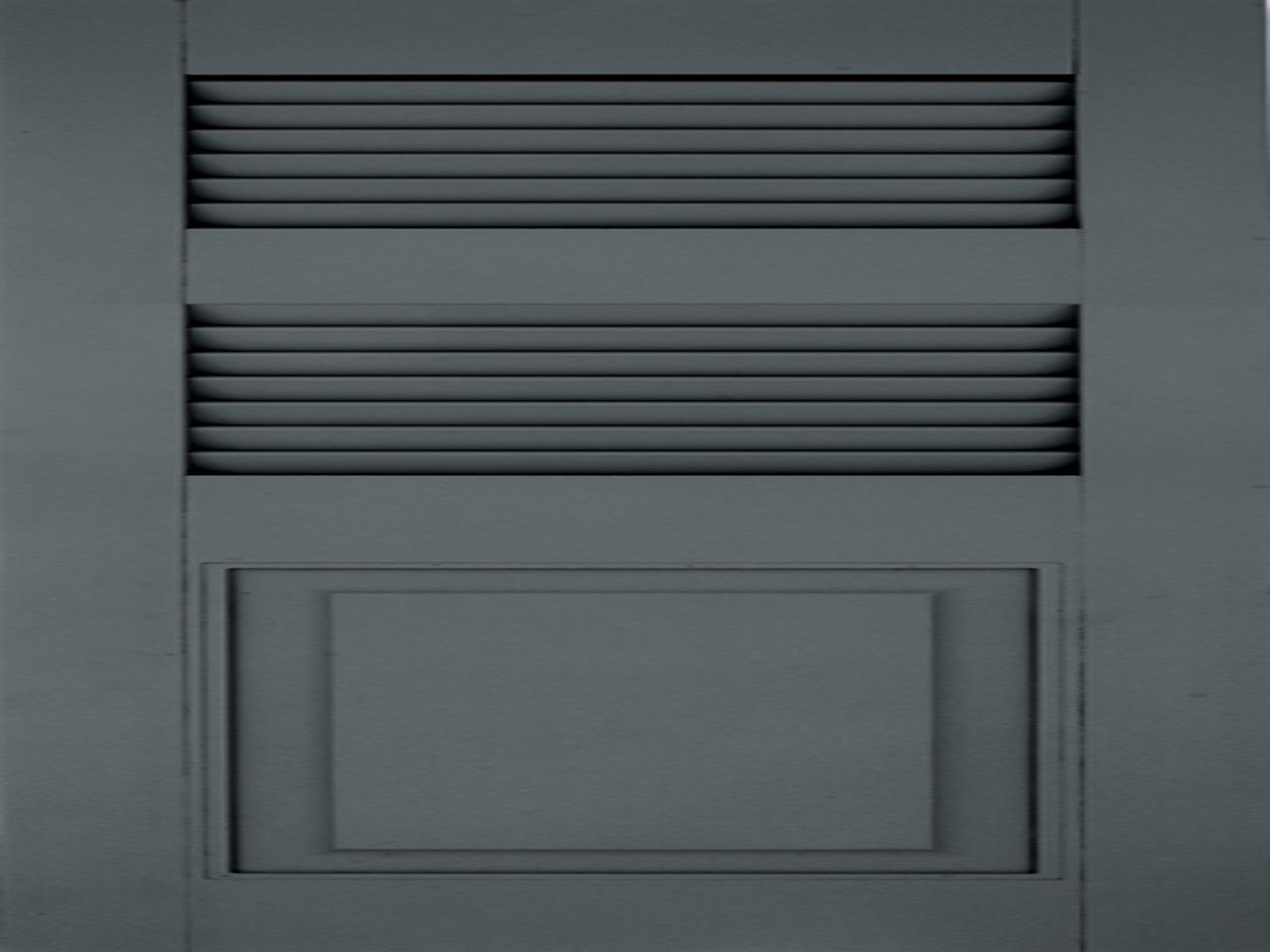 Grey raised panel and louvered shutters combination