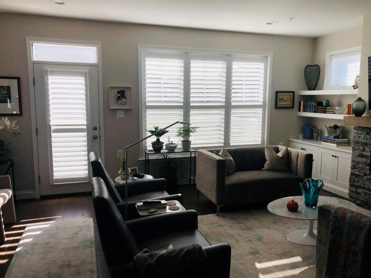Louverwood shutters on French Door in living room