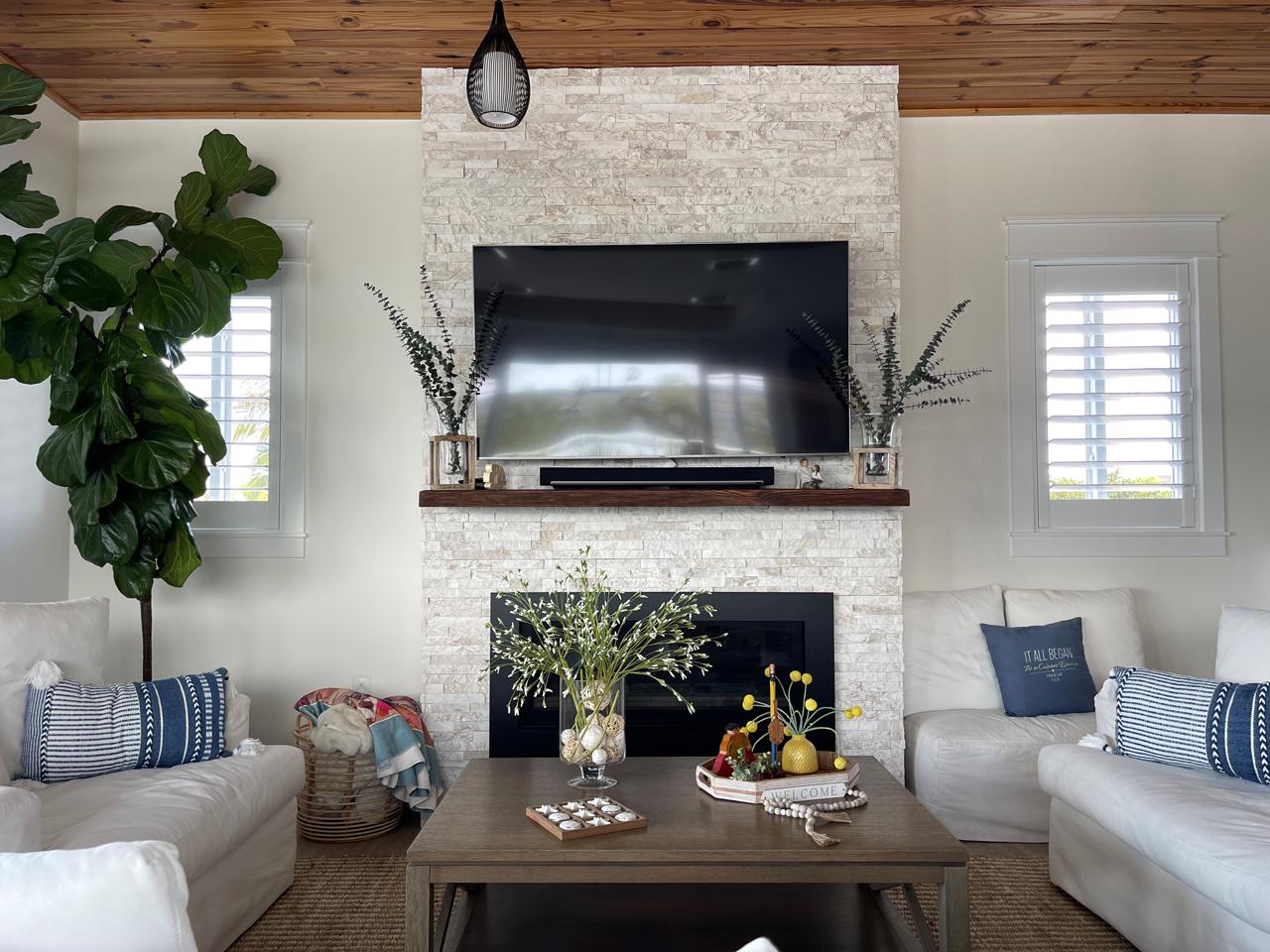 Living room with plantation shutters