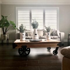 Living room with plantation shutters