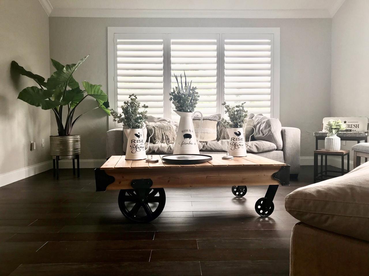 Living room with plantation shutters