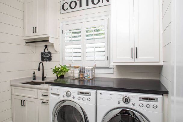 plantation shutters are perfect for humid areas like laundry rooms