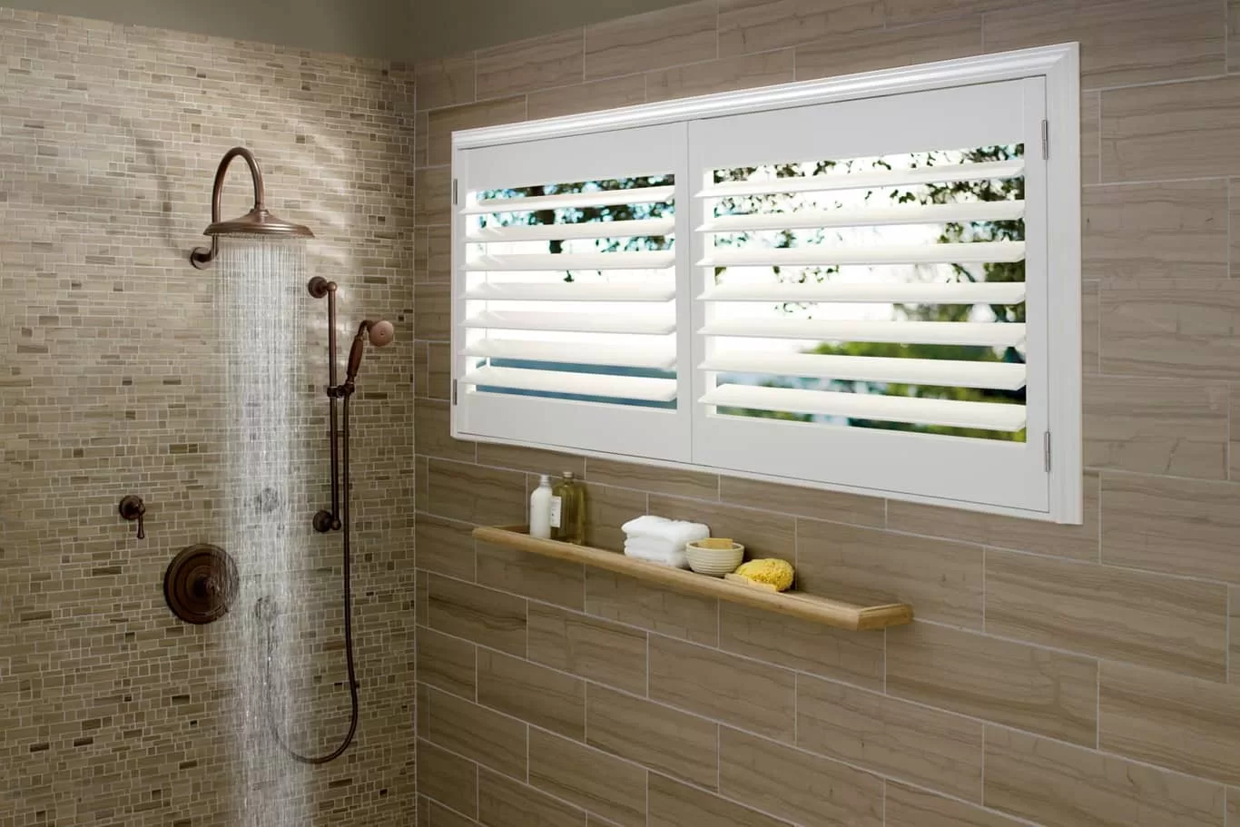 plantation shutters in a shower