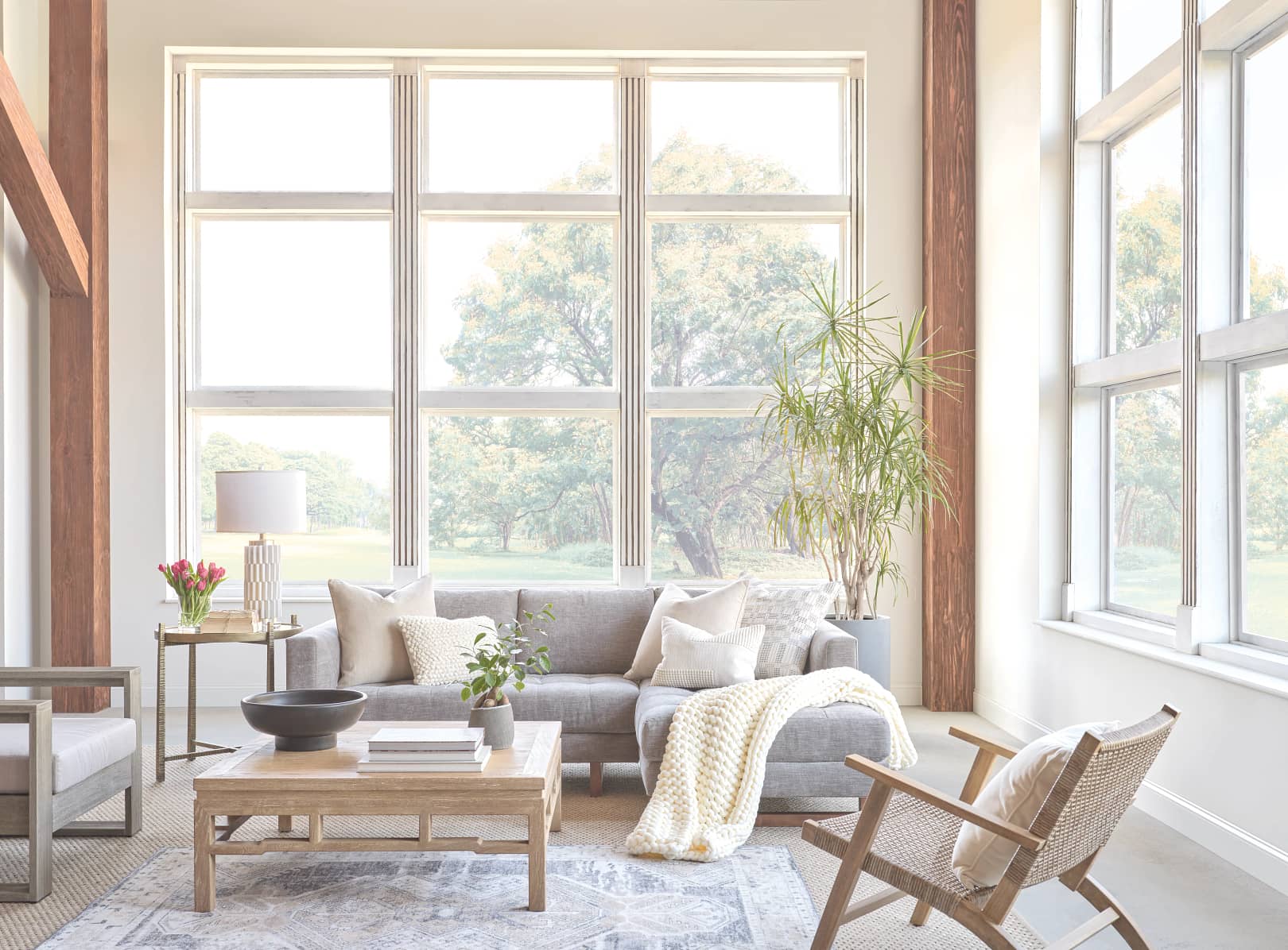 sitting room without window treatments