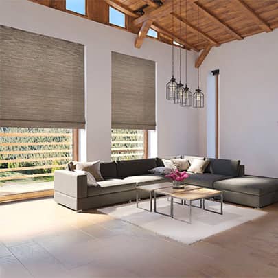 woven wood shades on large windows